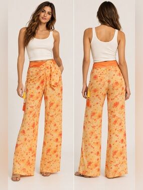 NWT GIZIA ORANGE irregular fit  TROUSERS WITH TIE EMBELSIHED AT CORD size 10